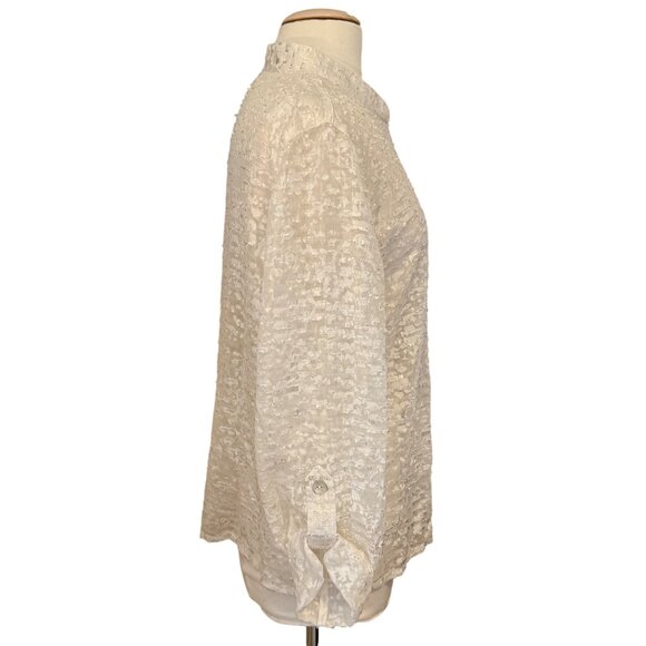 Blouse Ruby Rd Ivory Gold Metallic Sheer Burnout Button Up Eyelash Fairy 14 - Picture 2 of 10